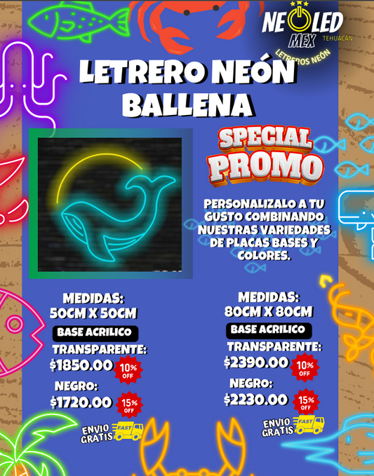 LETRERO MEDIANO NEÓN BALLENA
