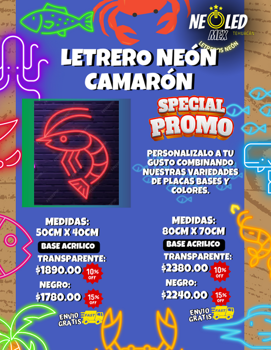 LETRERO MEDIANO NEÓN CAMARÓN
