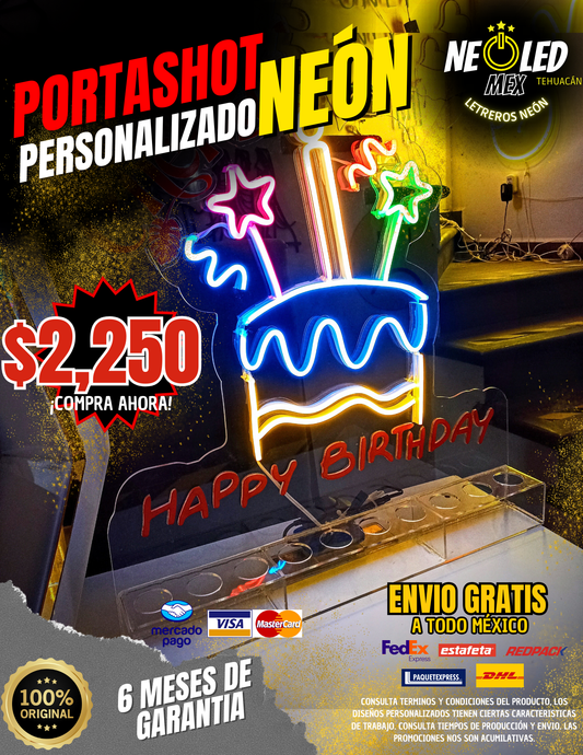 PORTASHOTS NEÓN HAPPY BIRTHDAY