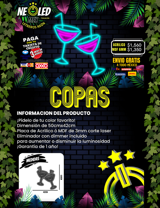 LETRERO NEÓN COPAS