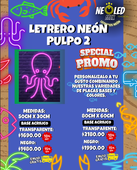 LETRERO NEÓN PULPO 2