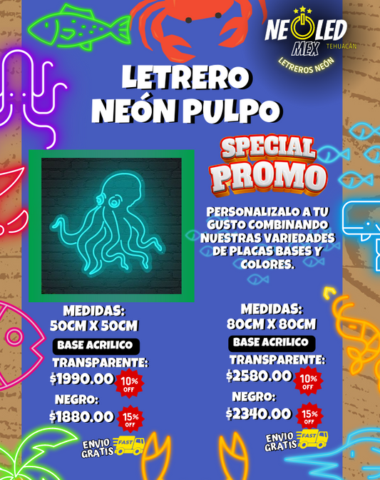 LETRERO NEÓN PULPO