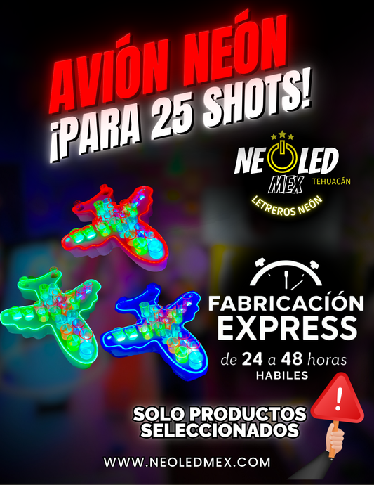 Porta Shots Avión para 25 ¡Shots! Con Luz Led Neón RGB Super Brilloso, Inalambrico y Recargable.