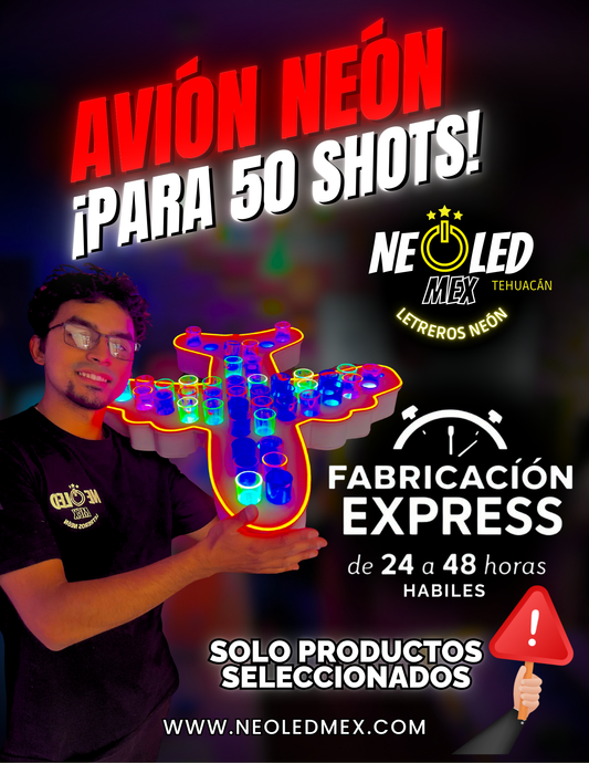 Porta Shots Avión para ¡50 Shots! Con Luz Led Neón Super Brilloso, Inalambrico y Recargable.
