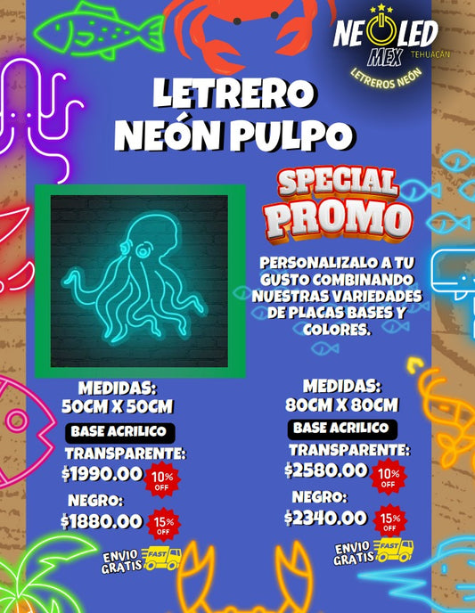LETRERO NEÓN MEDIANO PULPO